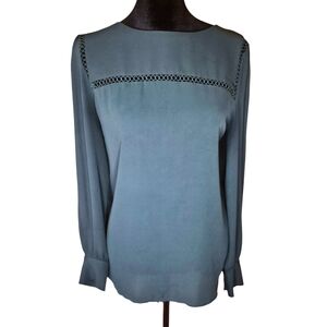 LOFT Teal Blouse Size Medium | Long Sleeve Keyhole Back